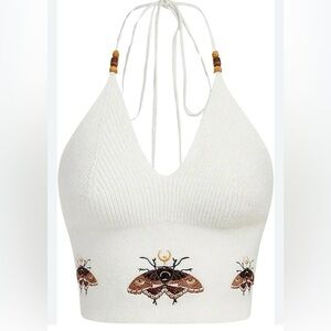 Boho Halter Top With Butterfly/Moth Cottage Festival Indie Retro Embroidered  L
